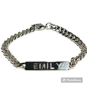 Vintage Name ID Bracelet EMILY Silver Tone Rhodium Plated 7.25" Girls Teen 90's